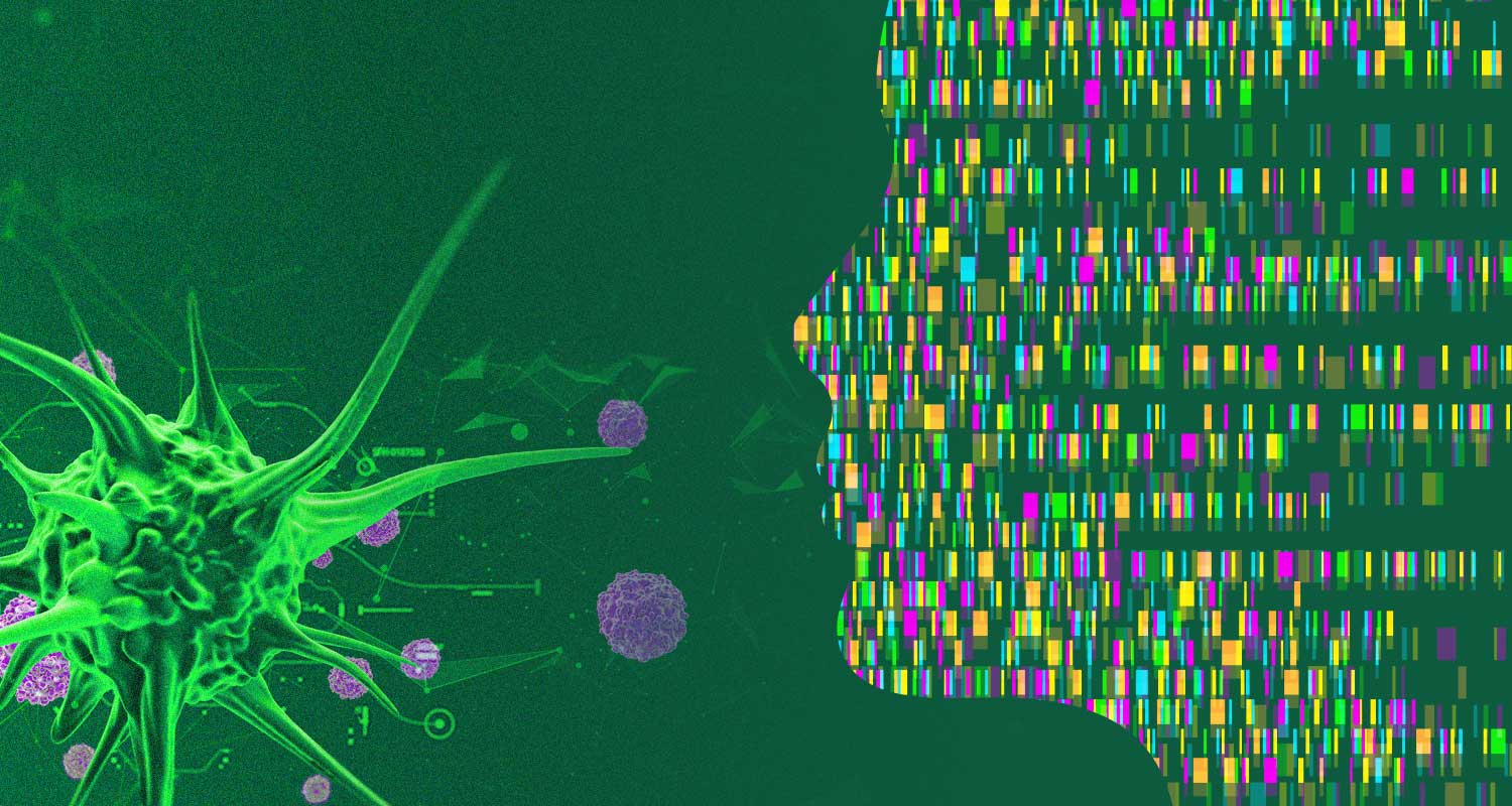 Cancer cells and genetic sequence for article on Next Generation Sequencing