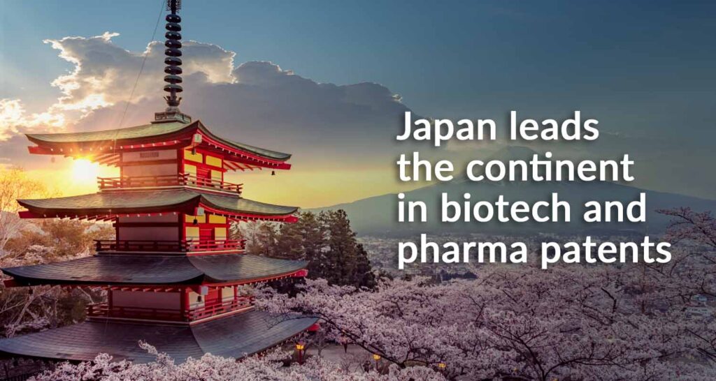 Image of pagoda and Mt Fuji or article on Japanese biotech.